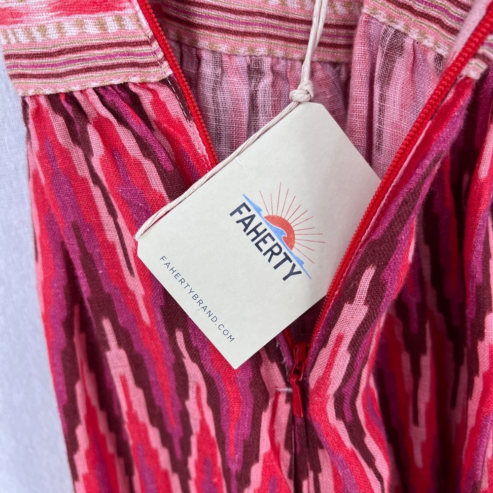 FAHERTY Gracie Linen Maxi Dress Women XS Pink Ikat Print Cotton Sleeveless Boho - Picture 13 of 16
